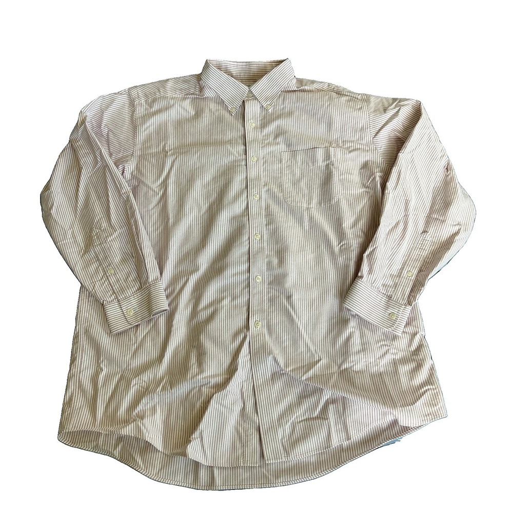 L.L.Bean Men's Traditional Fit Dress Shirt 17.5/34 White Red Stripe Pocket